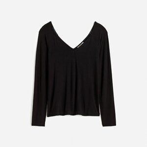 Madewell Jersey V-Neck Long-Sleeve Top (Size Small, Jet Black)